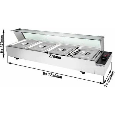GGM Gastro Elektro Aufsatz-Bain-Marie mit Glas Hygieneschutz - 1,5 kW - 4x GN 1/2 Zilver