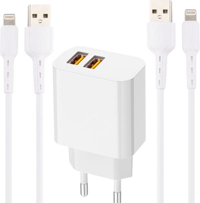 Usb Adapter geschikt voor iPhone iPad iPod AirPods - 12w - 1 Meter - Wit