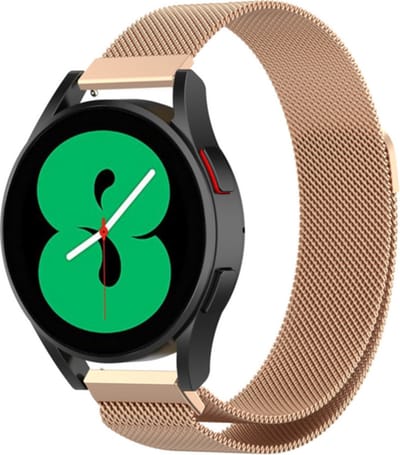 By Qubix - Milanese bandje 20mm - Champagne goud - Geschikt voor Samsung Galaxy Watch 7 (40 & 44mm) - Galaxy Watch FE - Galaxy Watch 6 - Galaxy Watch 6 Pro - Galaxy Watch 5 - 5 Pro - Galaxy Watch 4 - 4 Classic - Active 2 - Watch 3 (41mm)
