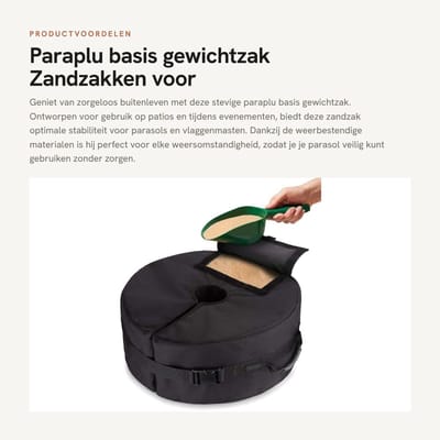 Dailygoods- Gewichtzak 45,7 cm rond - Zandzak - Weerbestendig - Zwaar belastbaar - Handgrepen - Voor parasol en vlaggenmasten - Parasolgewicht