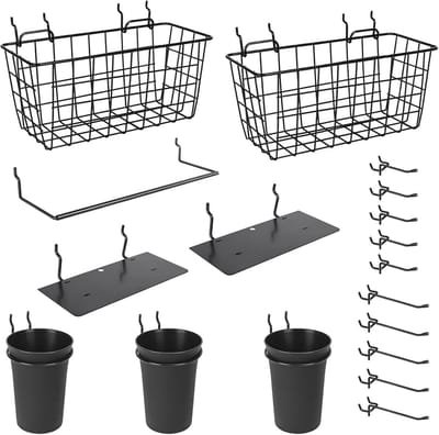 Pegboard Organizer Accessoires - 18 Pack Haken en Manden voor Gereedschap en Hobby