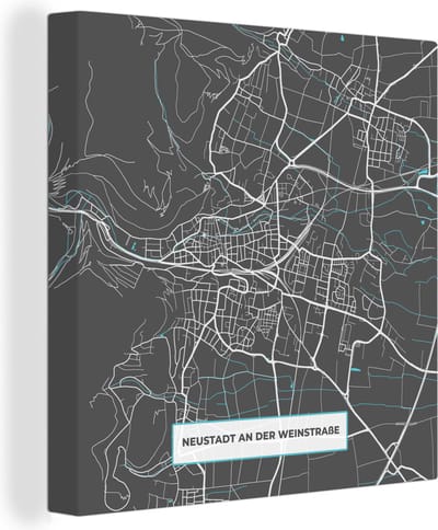Canvas Schilderij Kaart – Plattegrond – Stadskaart – Neustadt an der Weinstraße – Duitsland – Blauw - 20x20 cm - Wanddecoratie
