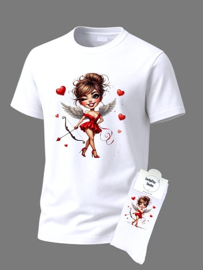 Valentijns cadeau - Valentijn cadeau - Giftset - Cupido - Shirt - T-shirt Liefde - Cadeau set shirt met sokken - Grappig cadeau voor vrouw en man - Valentijnsdag - T-shirt voor dames en heren met tekst - Maat S