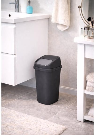 Afvalemmer Badkamer - Cosmetica Emmer - Orde en Netheid - Automatisch Zwenkdeksel - 10 Liter Inhoud - Antraciet