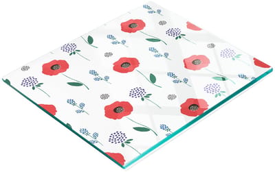 Decoratieve snijplank van gehard glas met klaproosmotief en patroon, 60x52 cm