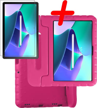 Hoesje Geschikt voor Lenovo Tab M10 Plus (3e / 3rd Generatie) - Met Screenprotector - Kinderhoes Shockproof Bumper - Kidsproof Case - Tablet Hoes - Kinder Hoes Cover - Roze