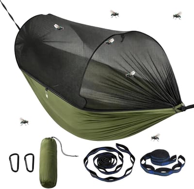 Tent Hangmat - Kampeerhangmat met Gaas - Buiten Ontspannen - Boomvriendelijk Snelophangsysteem - 2 Persoons 225 kg - Groen
