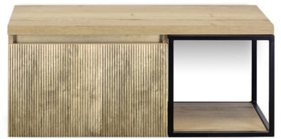 Frozen 3D Badmeubelset 100 cm - Greeplijst in Kleur - Zwart Frame - Wastafelbovenblad French Oak