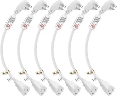 Plat Verlengsnoer Wit - 3-delige Stekkerdoos / Stroomverdeler - 14 AWG - 1875W - 6 Stuks