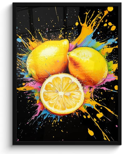 Poster in lijst - Fotolijst 50x70 cm - Posters - Citroen - Graffiti - Kleurrijk - Verf - Modern - Posterlijst zwart - Decoratie - Wanddecoratie woonkamer - Muurdecoratie slaapkamer