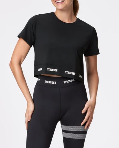 Stronger - Epic Cropped T-shirt - Dames - Zwart - Maat L
