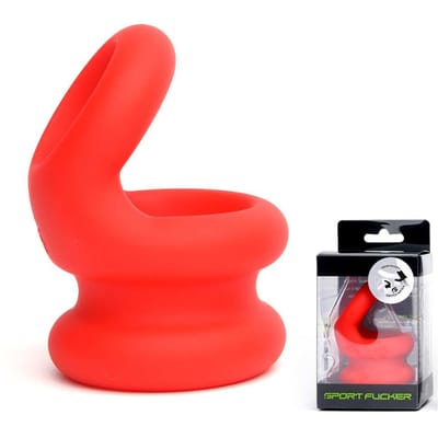 Sport Fucker Switch Hitter Rekbare Cockring en Ballstretcher van siliconen - rood