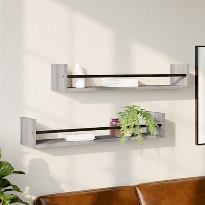 vidaXL - Wandschappen - met - stangen - 2 - st - 80x16x14 - cm - grijs - sonoma