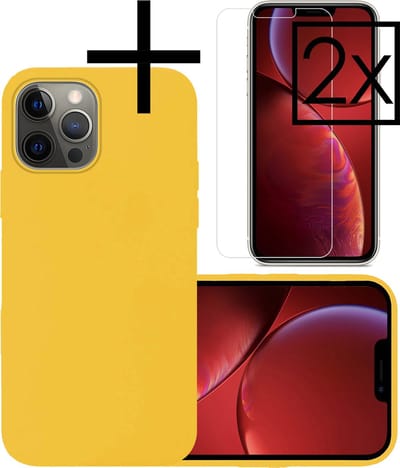 Hoesje - Met 2x Screenprotector - Geschikt voor Apple iPhone 13 Pro - Sterk & Shockproof - Back Cover - Siliconen Case - Telefoon Hoes - Geel