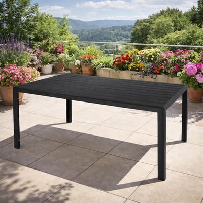 Aluminium tuintafel - Eettafel buiten - Gezellig dineren - Weerbestendig non-wood - 180x90x74cm - Antraciet zwart