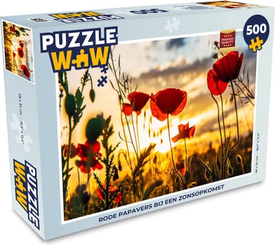 Puzzel Rode papavers bij een zonsopkomst - Legpuzzel - Puzzel 500 stukjes