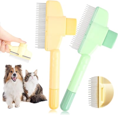 Zelfreinigende Vlooienkam voor Huisdieren, Kattenkam en Vachtborstel voor Effectieve Vlooienverwijdering en Vachtverzorging (Groen en Geel, 2 Stuks)