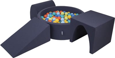 KiddyMoon schuimspeelplaats met rond ballenbad (200 ballen) ballenbakken voor baby's speelbad hindernisbanen, made in the eu, donkerblauw:lichtgroen/oranje/turquoise/blauw/geel