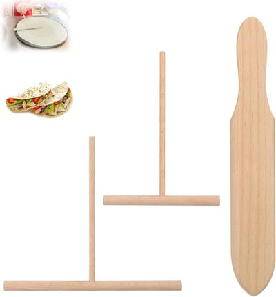 Pannenkoek Spatel Set - Crêpe Spreader Houten - Pannenkoeken Bakken - Natuurlijk Hout Materiaal - 3 Stuks T-Vorm