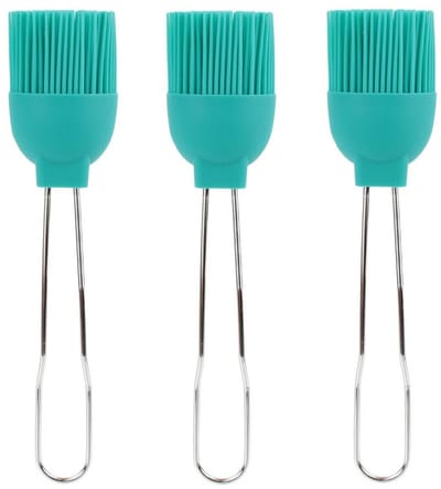 Lily Cook Bakkwasten - 3x - siliconen/metaal - flexibel - invetten - invetkwast - 22 cm - blauw