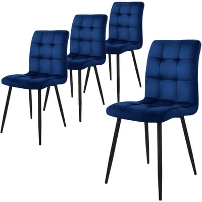 Eetkamerstoel set van 4 grote vierkante gewatteerde donkerblauwe fluwelen bekleding met metalen poten incl. montagemateriaal ML-Design