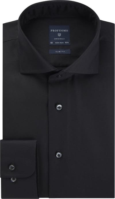 Profuomo slim fit overhemd - fine twill - zwart - Strijkvrij - Boordmaat: 43 (EU maat: XL)