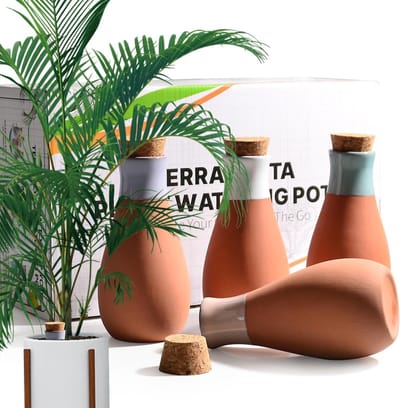 Thijox - Set van 4 klassieke ollas planten irrigatiepotten - Terracotta zelfbewaterende bollen - Druppelsysteem voor tuin, vakantie en plantenverzorgi