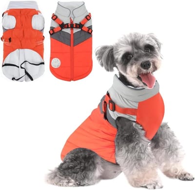 Warm hondenjas voor koude weersomstandigheden, waterdicht hondenvest van fleece, ideaal voor skiën en buitenactiviteiten (Oranje, L)