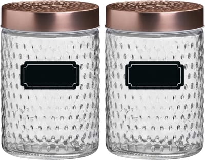 Voorraadpot/bewaarpot Blair - 4x - 1L - glas - koperen deksel - incl. etiketten