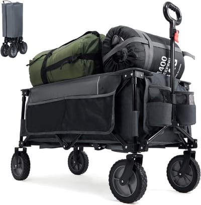 Zyrex® Strandkar - Bolderkar Opvouwbaar -Boodschappenwagen Met Handige Opbergruimtes – Grijs - 89cm x 48cm x 94cm