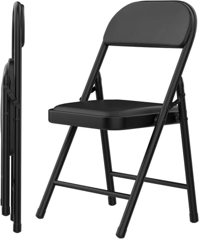Vouwstoel - Klapstoel Stoel - Extra Zitplaats - Gevoerd Kussen - 98x32x47cm - Zwart
