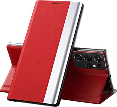 Luxe Lederen Telefoonhoesje -Flipcase – Geschikt voor Samsung Galaxy S25, Volledige Bescherming, Stand Cover, Slank en Duurzaam, Elegante Leren Hoes-Rood