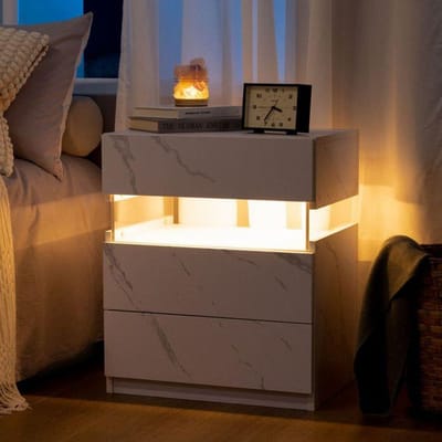 LED Nachtkastje - MUVOE - 3 Lades - Acryl Paneel - Meerkleurige Verlichting - Hedendaags Design