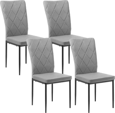 BukkitBow - Set Eetkamerstoelen Velvet/Fluweel - Met Hoge Rugleuning en Metalen Poten - Set van 4 Stuks - Zithoogte 46CM - Donker Grijs