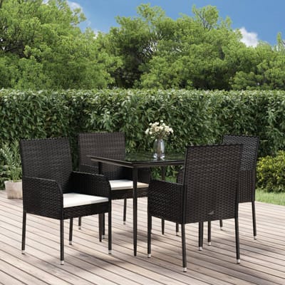 vidaXL - 5-delige - Tuinset - met - kussens - poly - rattan - zwart