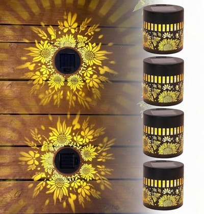 KZQ Solar Tuinverlichting - Mandala-lamp op zonne-energie voor buiten - Wandlamp - Zonnebloem Solar Lampen - Set van 4 - Geschikt voor tuin, pilaar, terras, achtertuin en andere buitenruimtes.