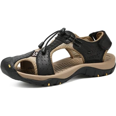 Zomer plus maat herenschoenen leren sandalen heren strandschoenen zomer herenschoenen casual schoenen sport sandalen van echt leer antislip 46 black