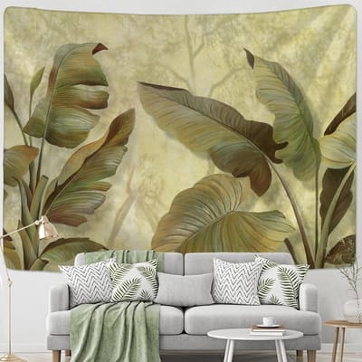 Tropisch Bananenblad Wandtapijt Wandhanger Retro Bos Boho Esthetische Kamer Hippie Decor Achtergrondstof 95x70cm beige