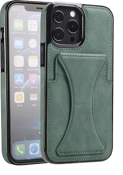 ShieldCase telefoonhoesje geschikt voor Apple iPhone 13 Mini leren hoesje met standaard en pashouder - groen - Lederen backcover - Leder shockproof case hoesje - Hoesje met standaard / steuntje - Pasjeshouder case
