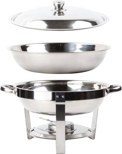 Alora Chafing Dish rond 4.5L - geschikt voor soep - buffet - voedsel verwamer - voedsel warmhouden - met deksel - buffetwarmer - roestvrij staal - chrome - 4.5 liter inhoud - warmhoudplaat - bain maria - warmhoudbakken - Warmhoudschalen