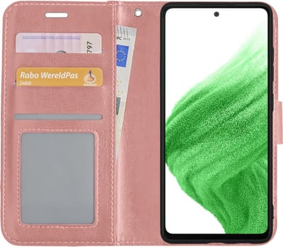 Hoes - Met Pasjeshouder - Geschikt voor Samsung Galaxy A53 - Luxe Bookcase Portemonee - Flip Case - Kunstleer Book Case - Flipcase - Book Cover - Walletcase - PortemonneeHoes - Rosé goud