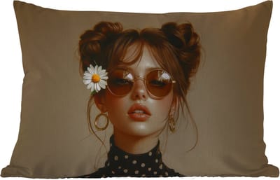Buitenkussens - Tuin - Vrouw - Beige - Bloem - Modern - Portret - 50x30 cm