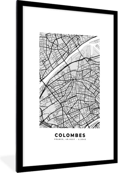 Fotolijst incl. Poster - Frankrijk - Colombes - Stadskaart - Plattegrond - Kaart - 60x90 cm - Posterlijst