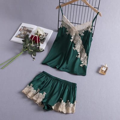 Pyjama's, Kimono Badjas Set met Shorts, Kant Driedelige Slaapset, Damespyjama's, Satijnen Zomerpyjama's, Huiskleding XL black