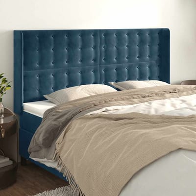 vidaXL - Hoofdbord - met - randen - 183x16x118/128 - cm - fluweel - donkerblauw