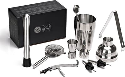 PRO Cocktail Set 10-delig - Rvs Barset met Shaker - Maatbeker - Stamper Zeef - Mixer - Cocktailshaker