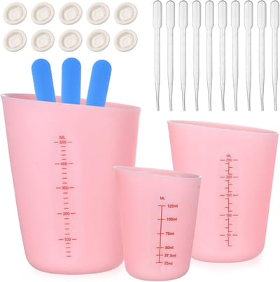 maatbeker gietpoeder, 3 stuks 125 ml 250 ml 500 ml siliconen beker voor gieten, siliconen maatbeker voor gips gieten, epoxy mengbeker voor epoxyhars doe-het-zelf gietvormen + mengstaaf