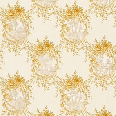 Bloemen behang Profhome 344993-GU vliesbehang licht gestructureerd met bloemen patroon mat goud beige 5,33 m2