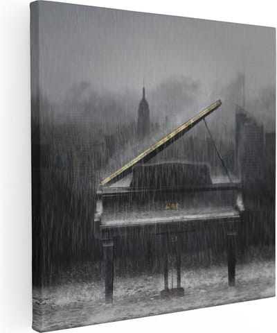 Artaza Canvas Schilderij Skyline New York - 30x30 cm - Klein - Wanddecoratie Muziek - Muurdecoratie Piano - Schilderijen Op Canvas