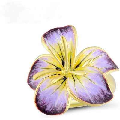Originele Handgemaakte Etnische Stijl Diamant Ingelegd Handgemaakte Emaille Bloemenring Ring No. 7 beige